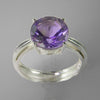 Amethyst Round Gallery Sterling Silver Ring – Size 8
