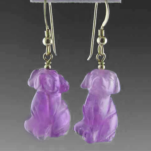 Amethyst Dog Earrings