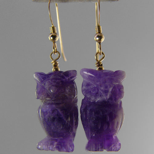 Amethyst Owl Earrings