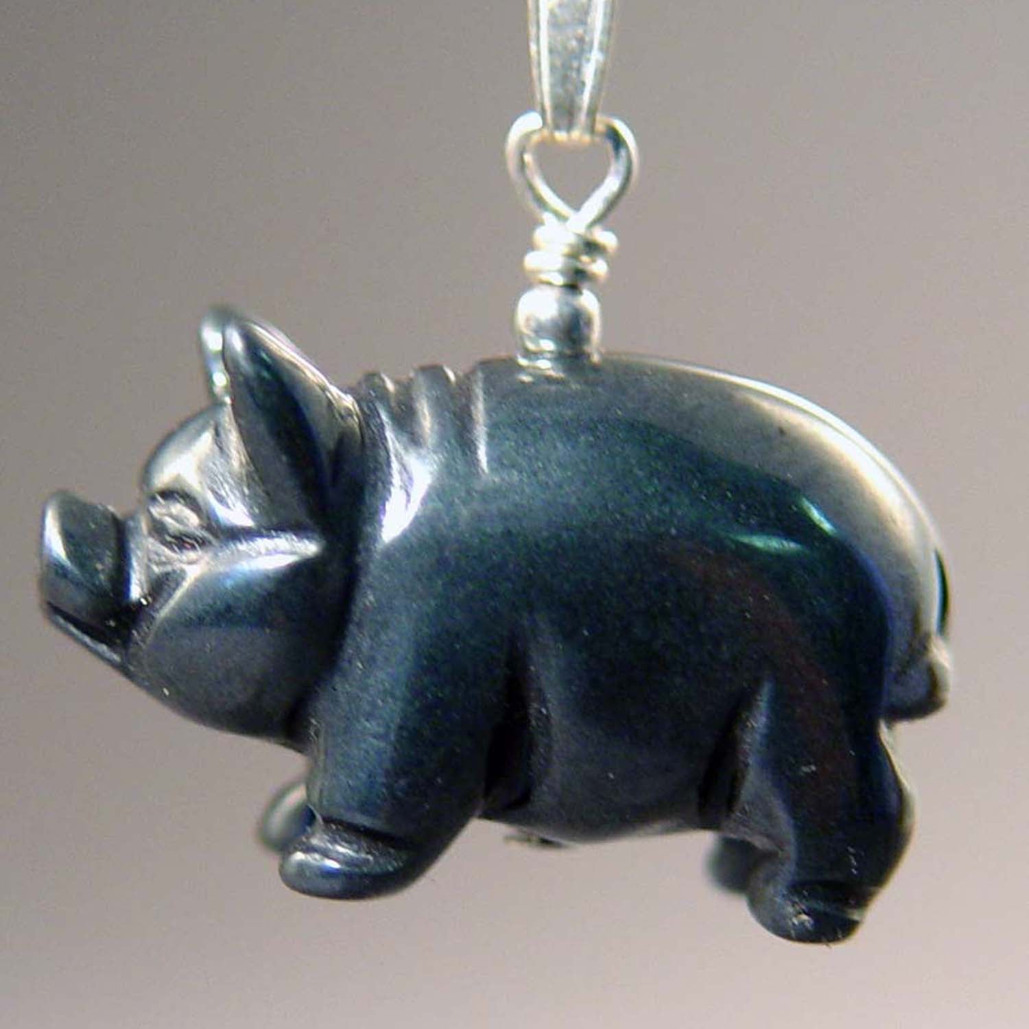 Hematite Pig Pendant