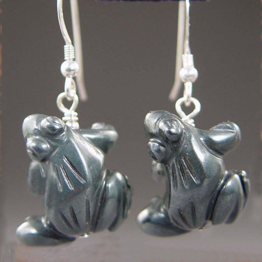 Hematite Frog Earrings