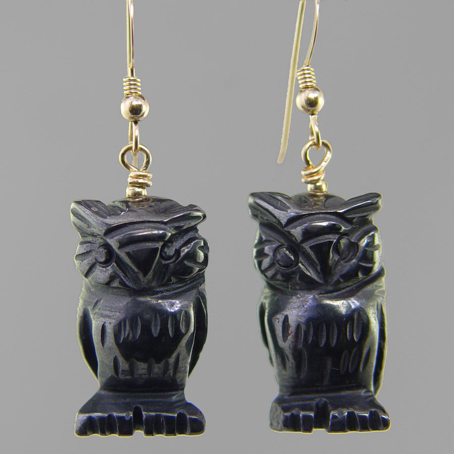Hematite Owl Earrings
