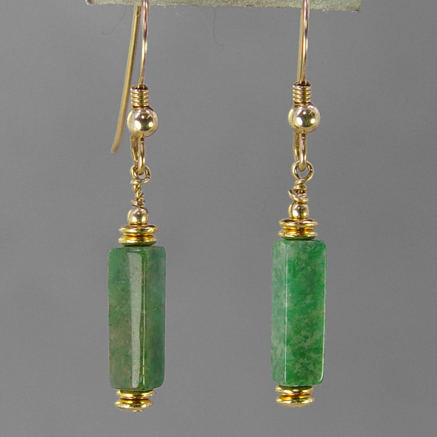 Green Jasper Rectangle Earrings