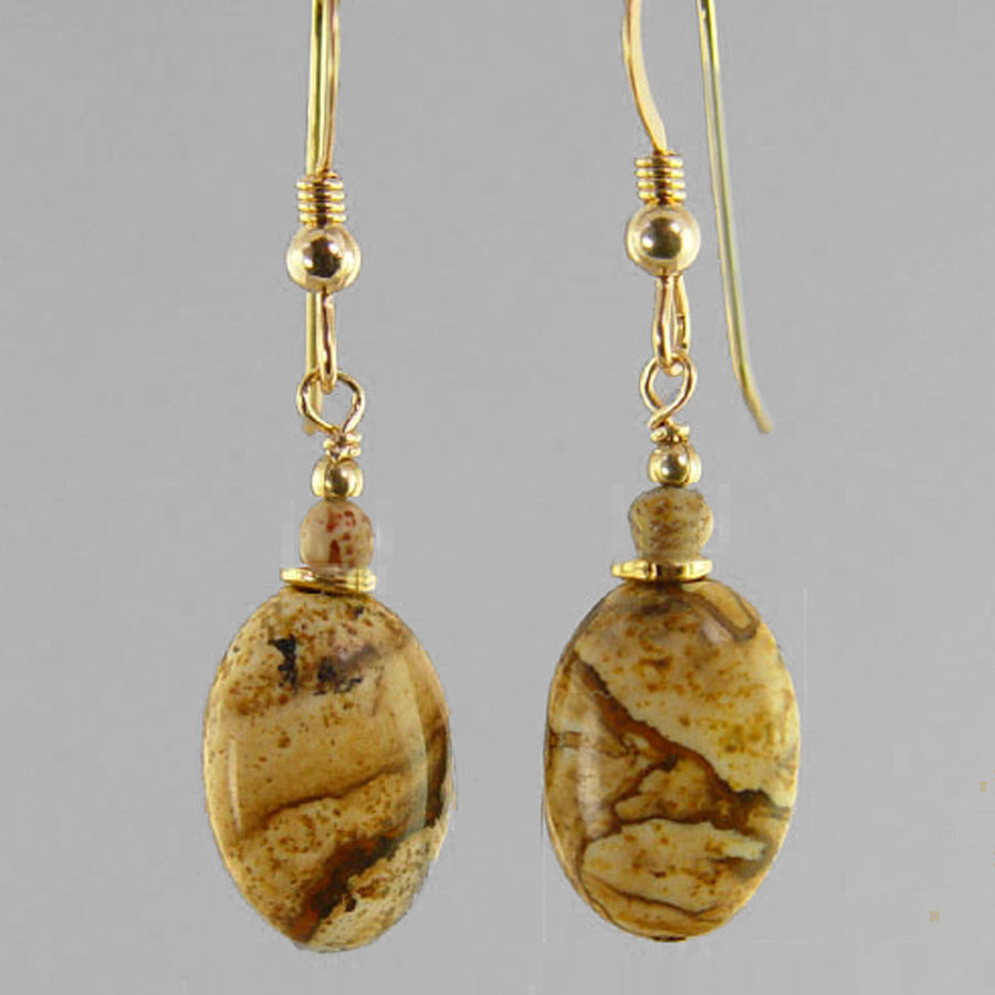 Picture Jasper Oval Earrings