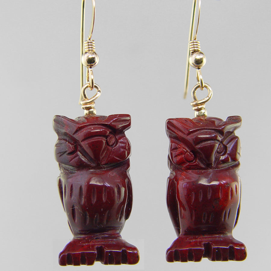 Poppy Jasper Owl Earrings