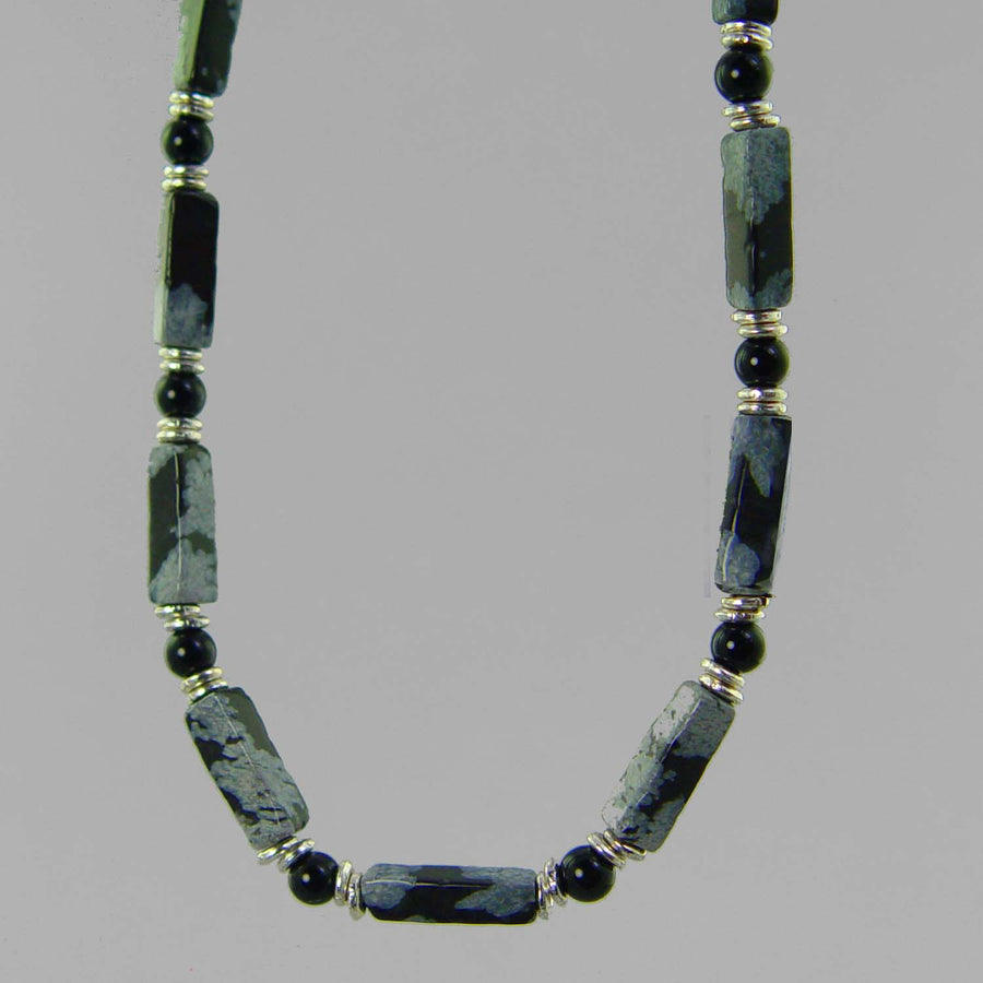 Snowflake Obsidian Rectangle Necklace