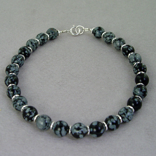 Snowflake Obsidian Classic Round Bracelet