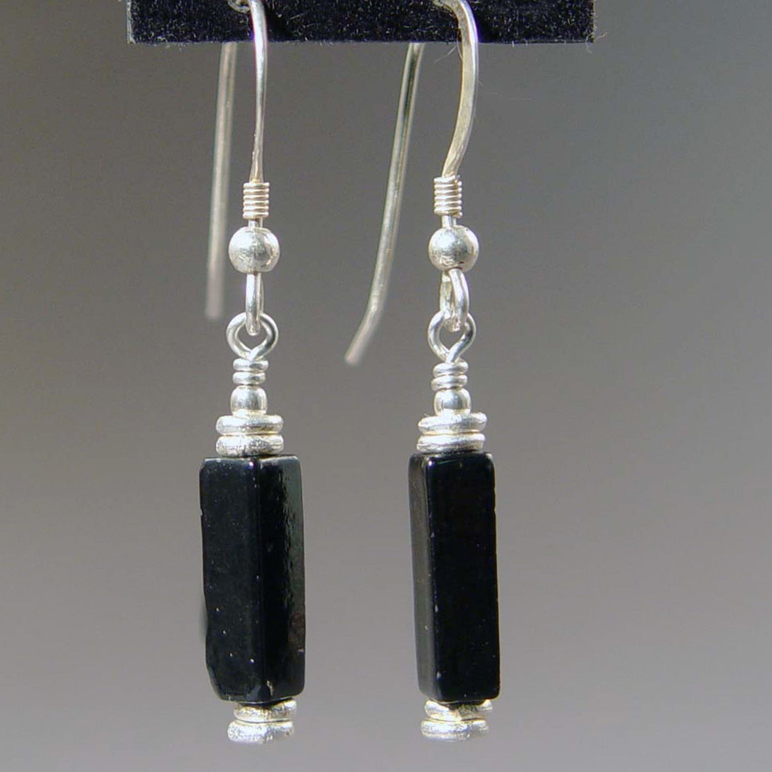 Black Onyx Rectangle Earrings