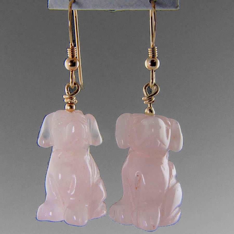 Rose Quartz Dog Earrings