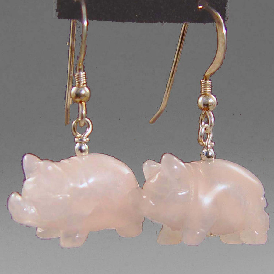 Rose Quartz Pig Earrings