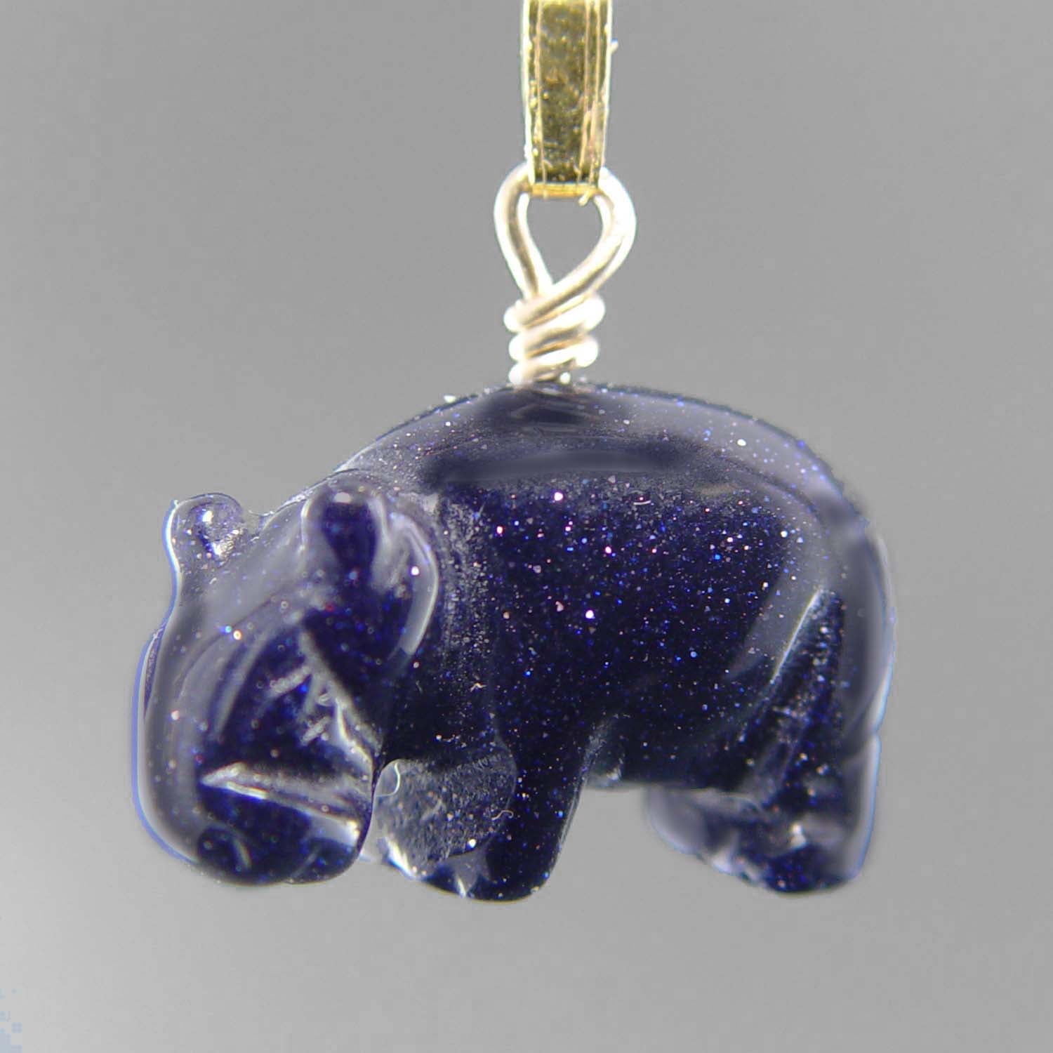 Blue Goldstone Hippo Pendant