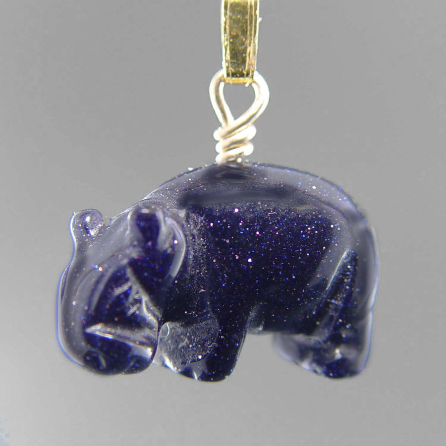 Blue Goldstone Hippo Pendant
