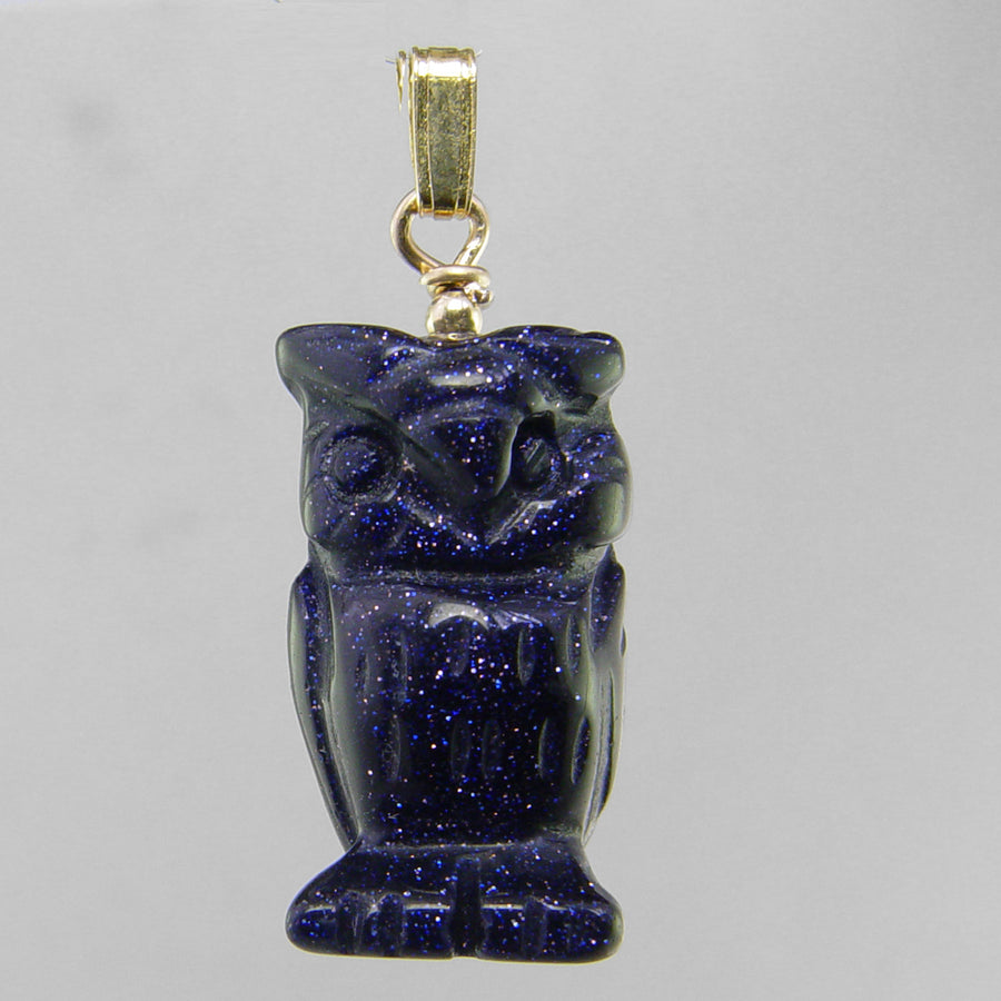 Blue Goldstone Owl Pendant