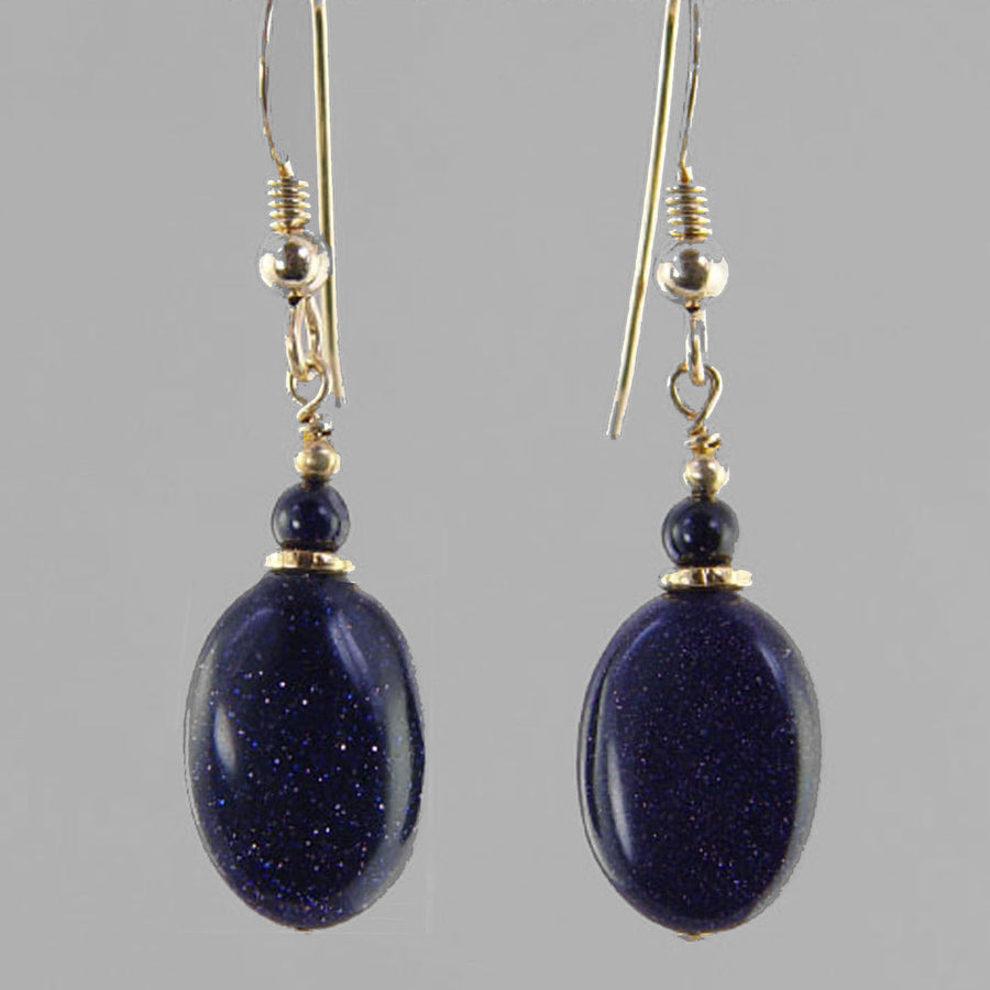 Blue Goldstone Oval Earrings