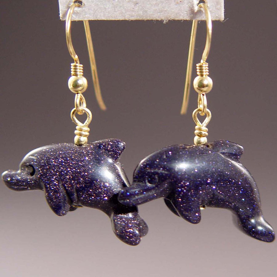 Blue Goldstone Dolphin Earrings