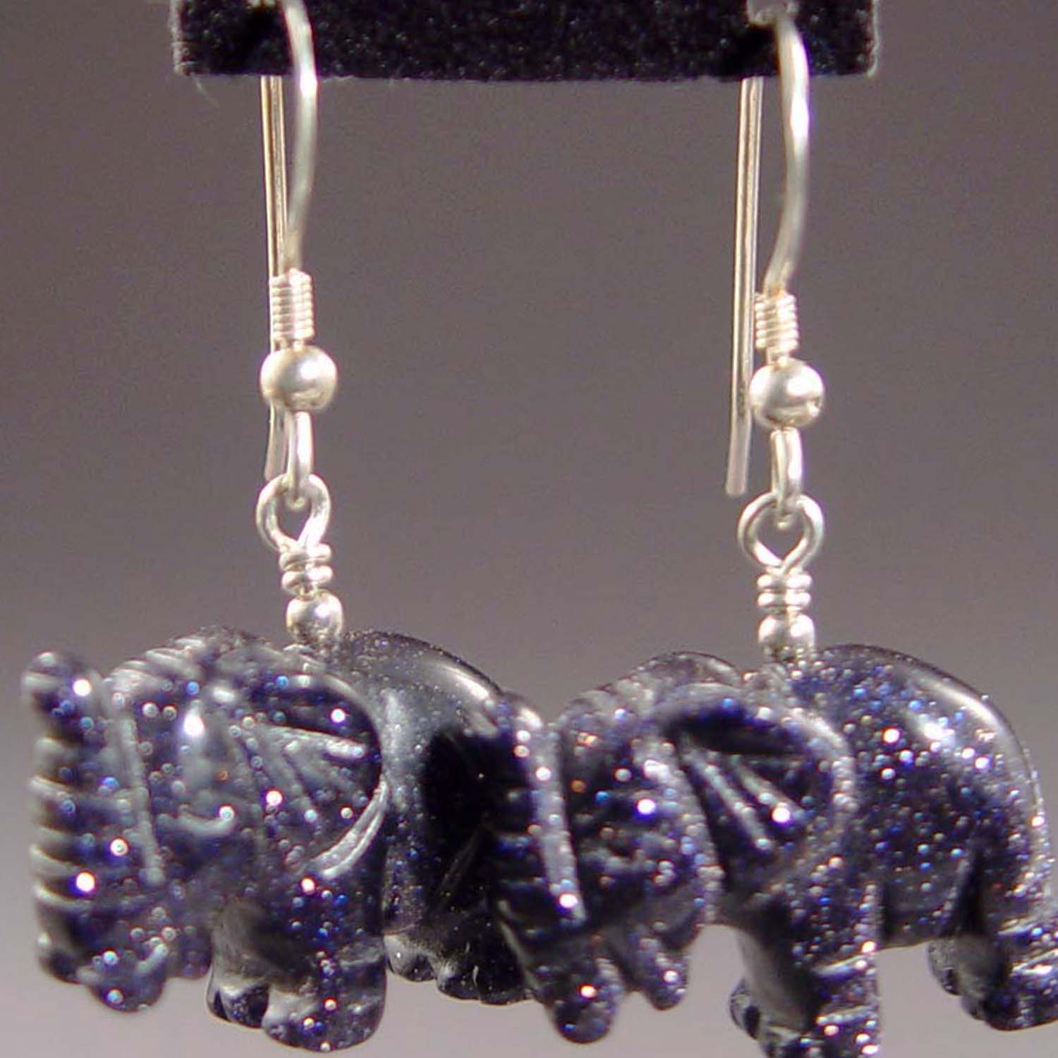 Blue Goldstone Elephant Earrings