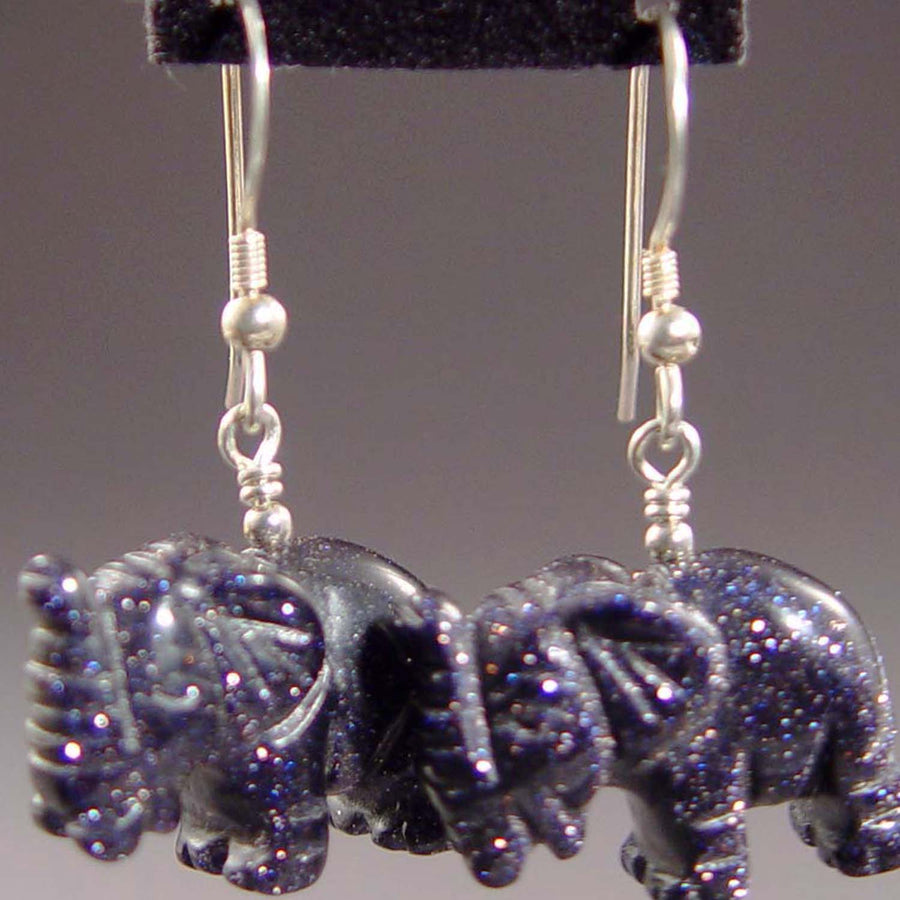 Blue Goldstone Elephant Earrings