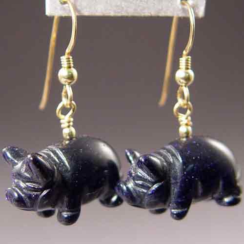 Blue Goldstone Pig Earrings