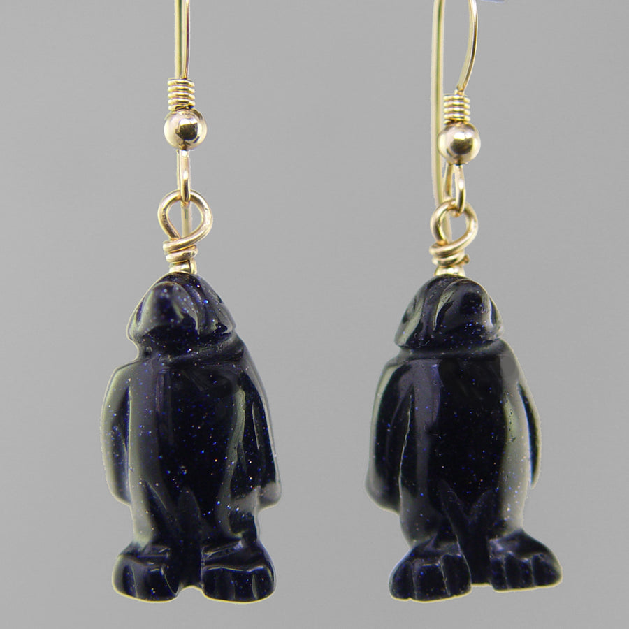 Blue Goldstone Penguin Earrings