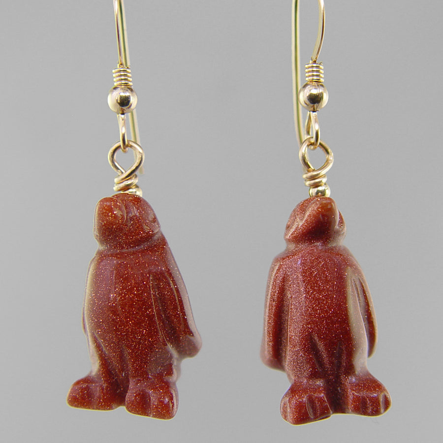 Goldstone Penguin Earrings