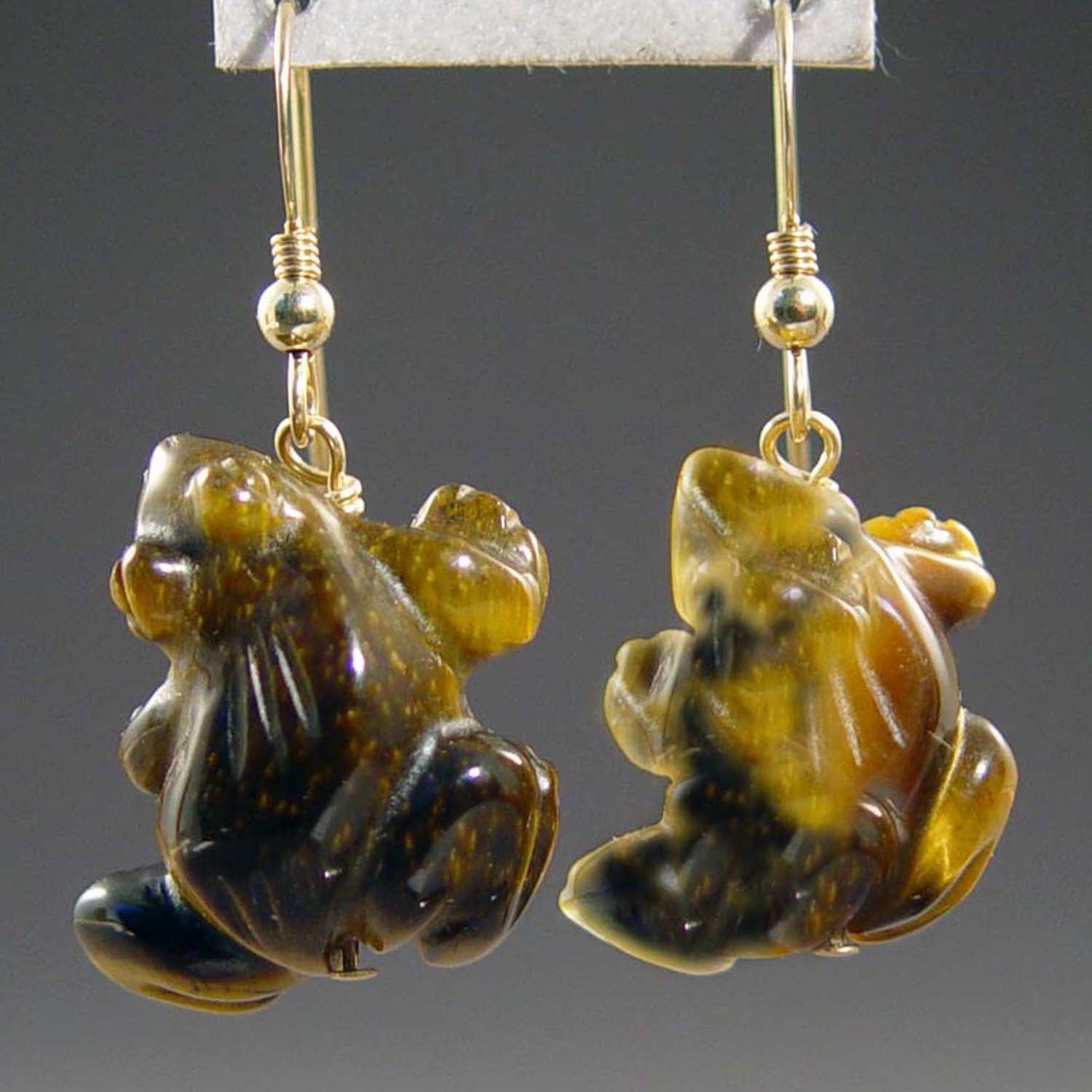 Tigereye Frog Earrings