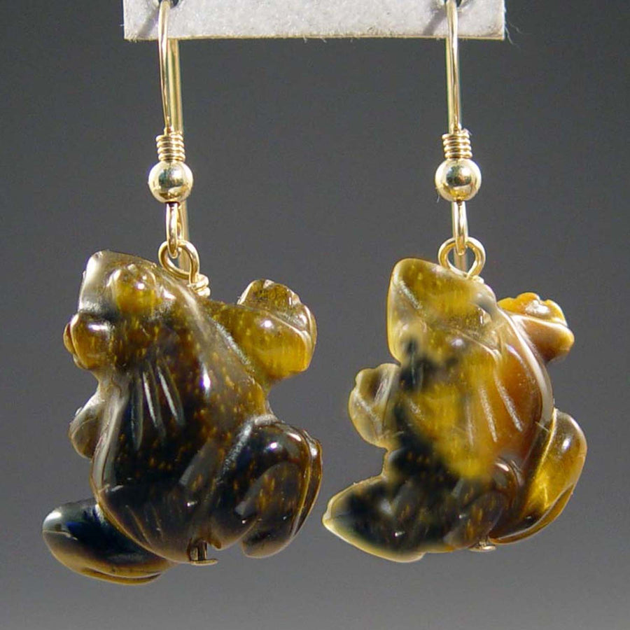 Tigereye Frog Earrings