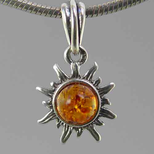 Amber Small Sterling Silver Sun Pendant