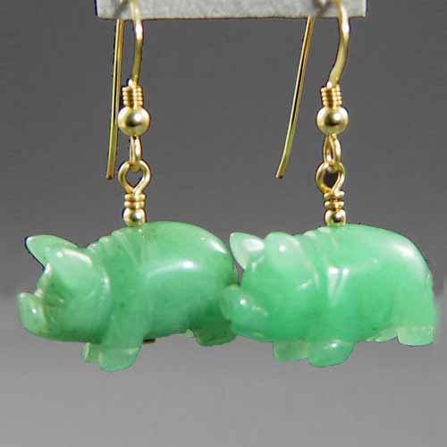 Aventurine Pig Earrings