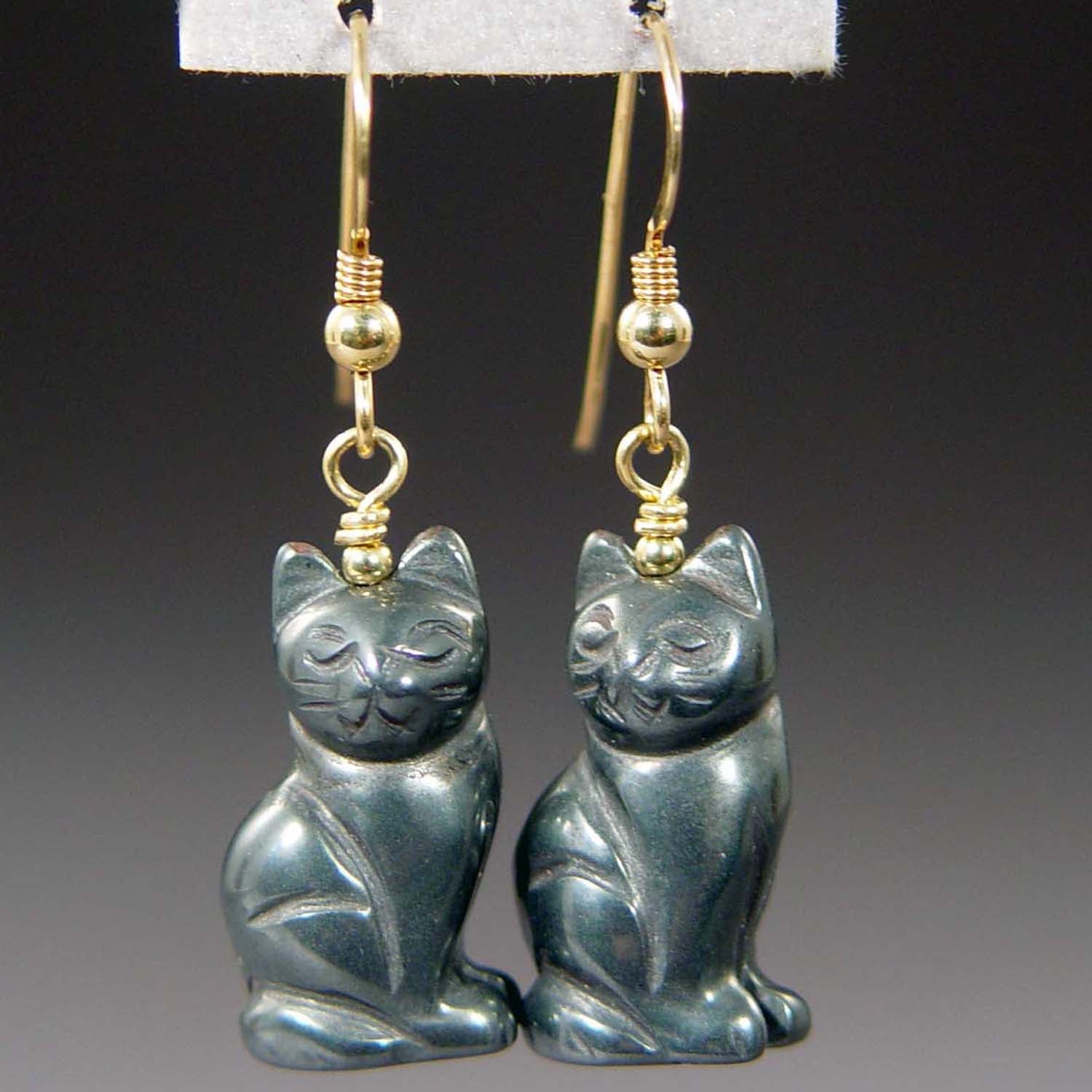 Hematite Cat Earrings