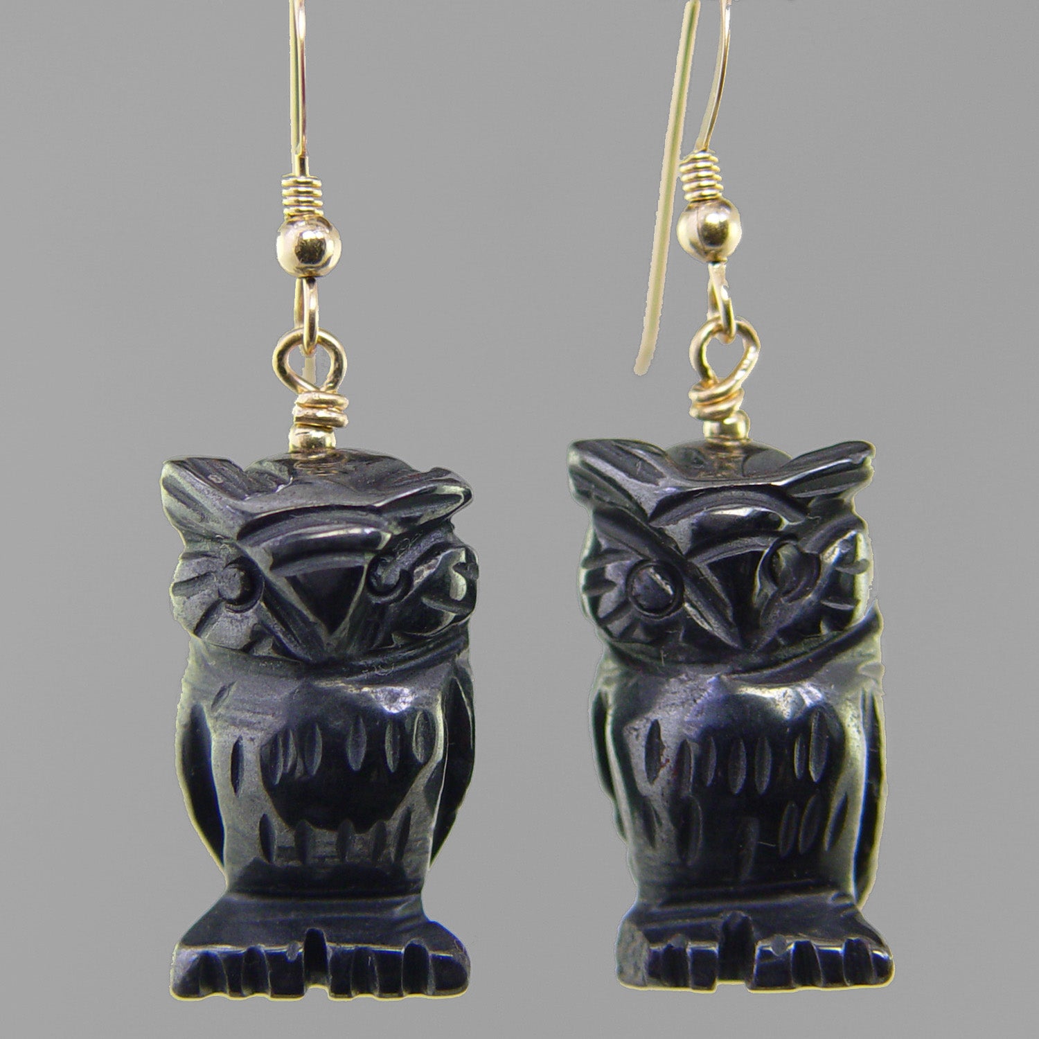 Hematite Owl Earrings