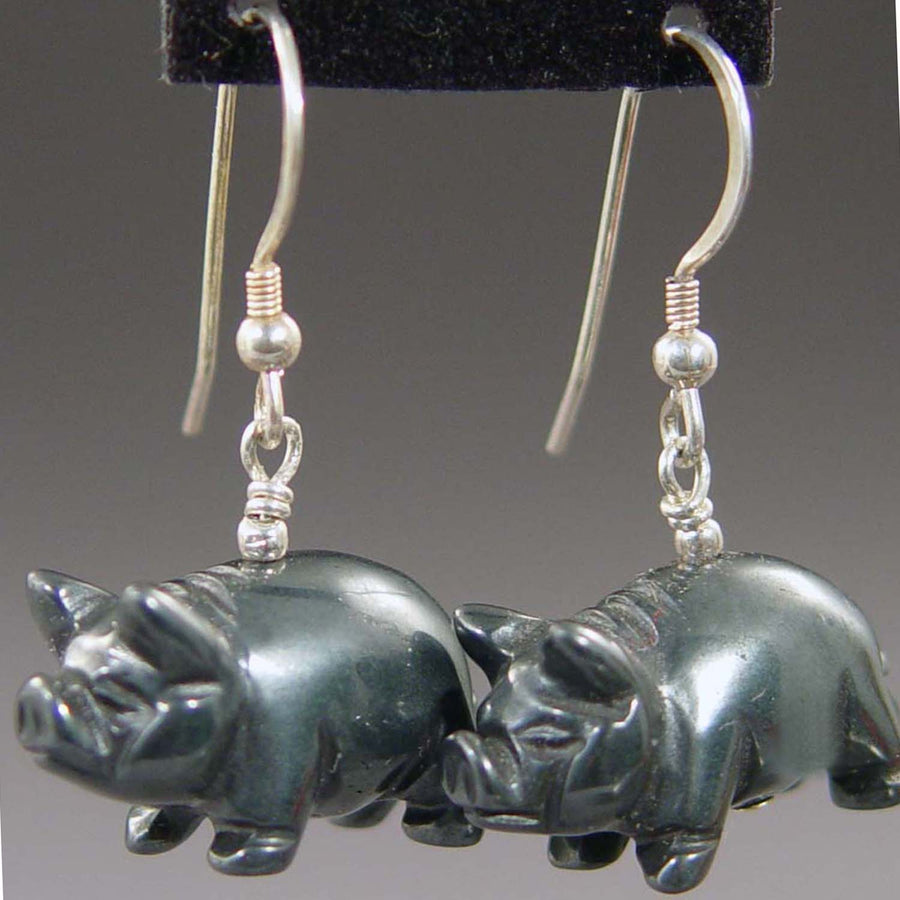 Hematite Pig Earrings