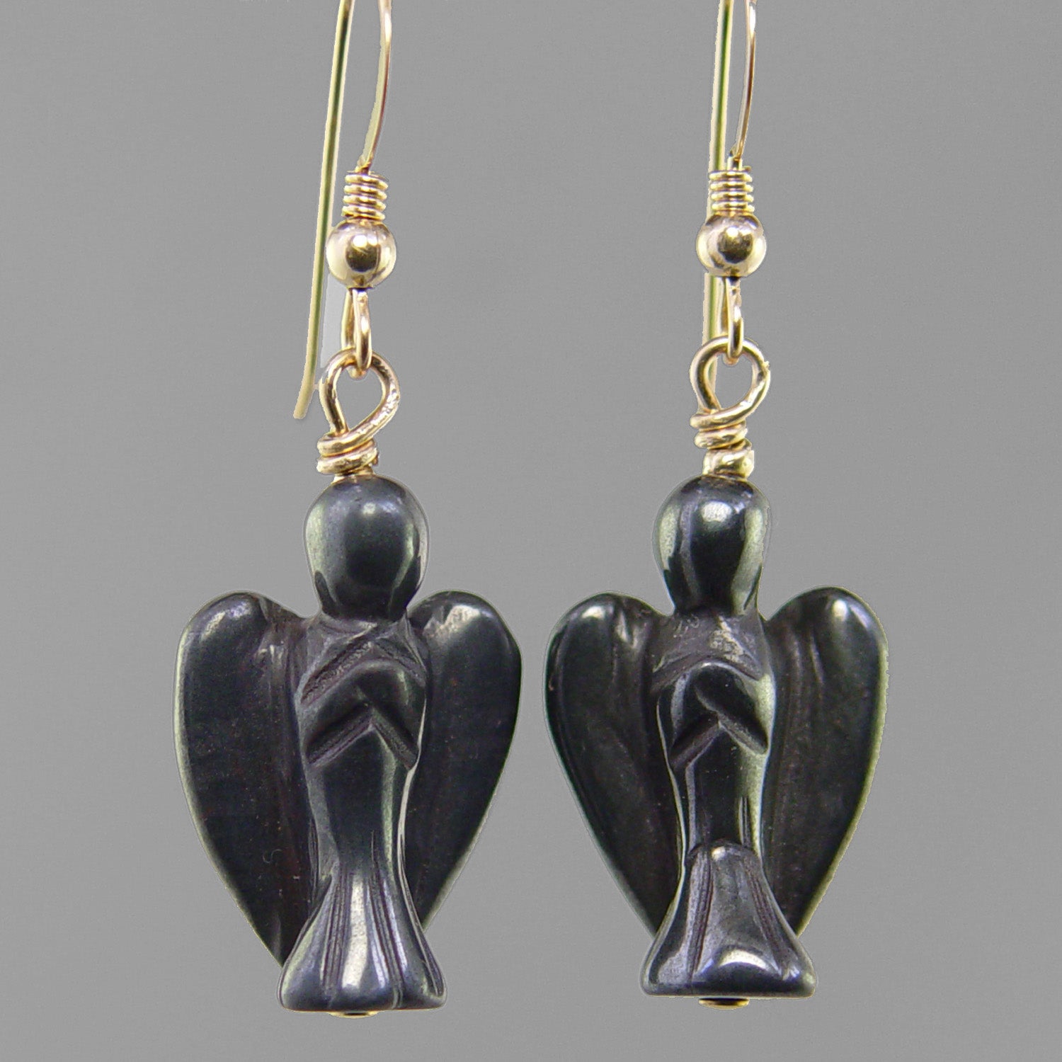 Hematite Angel Earrings