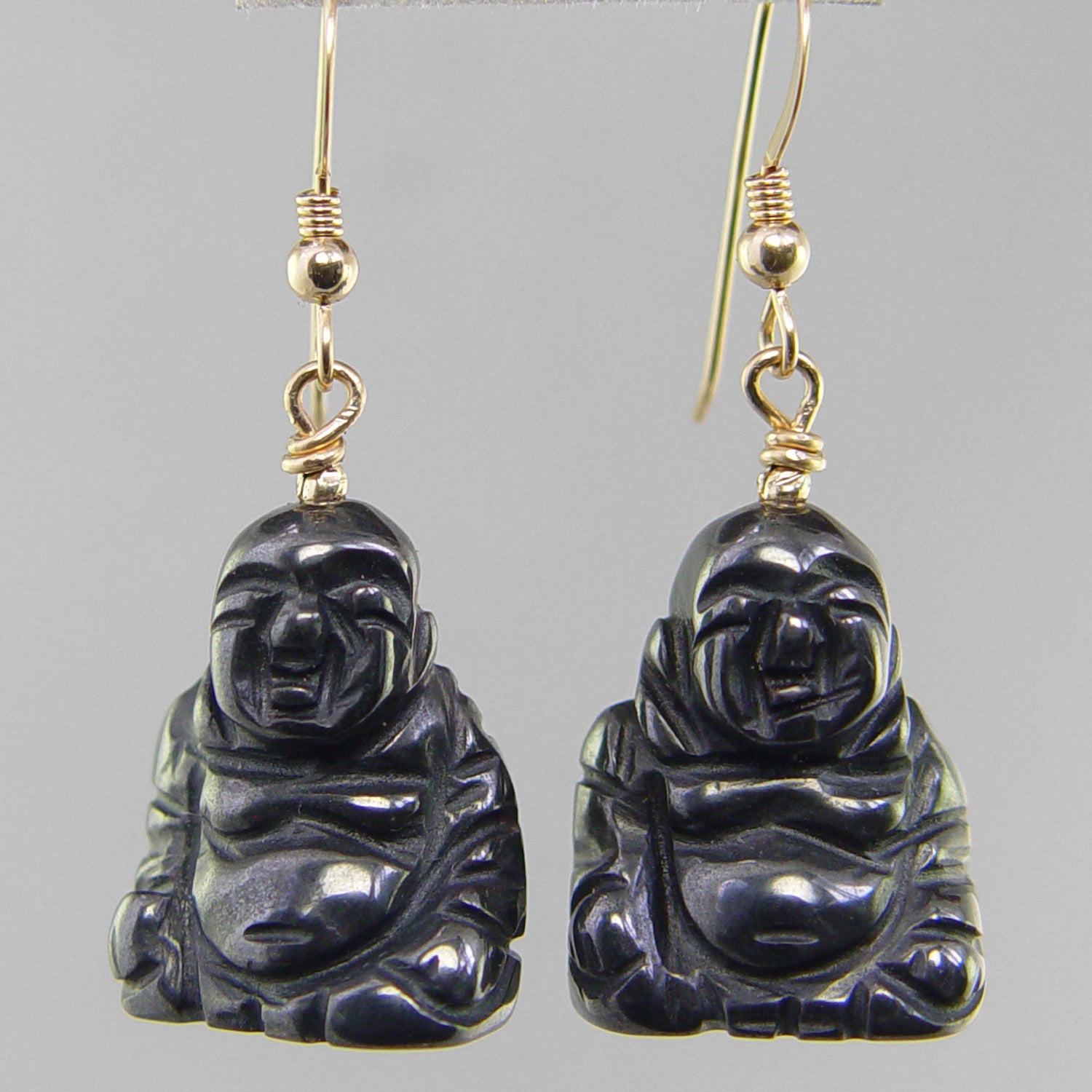 Hematite Buddha Earrings
