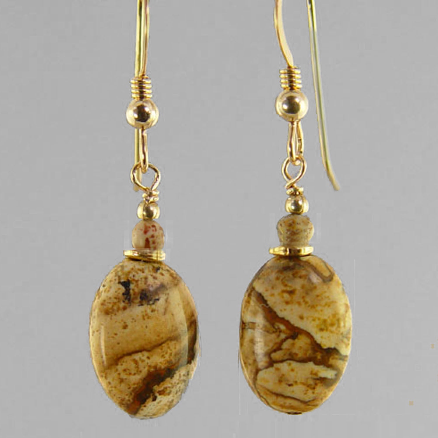 Picture Jasper Oval Earrings