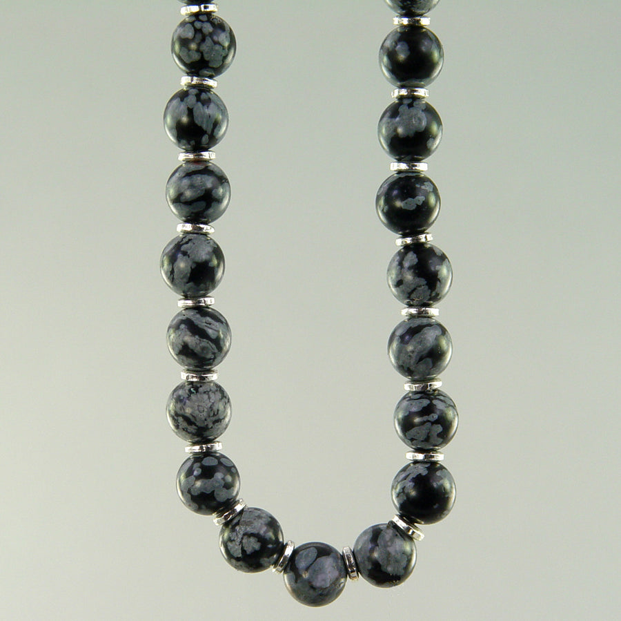Snowflake Obsidian Classic Round Necklace