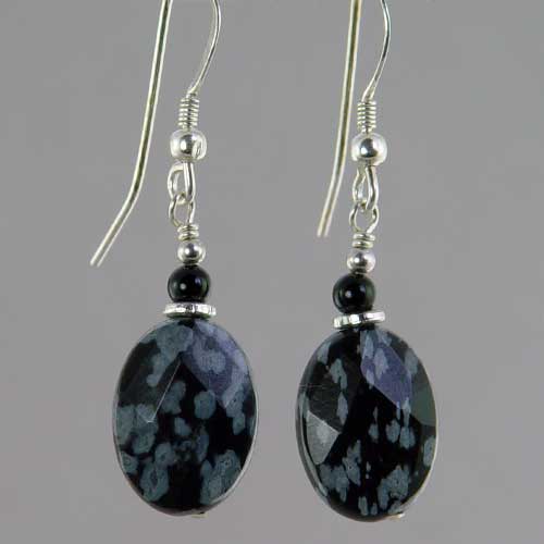 Snowflake Obsidian Oval Earrings