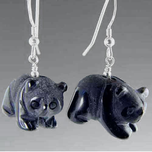 Black Obsidian Panda Earrings