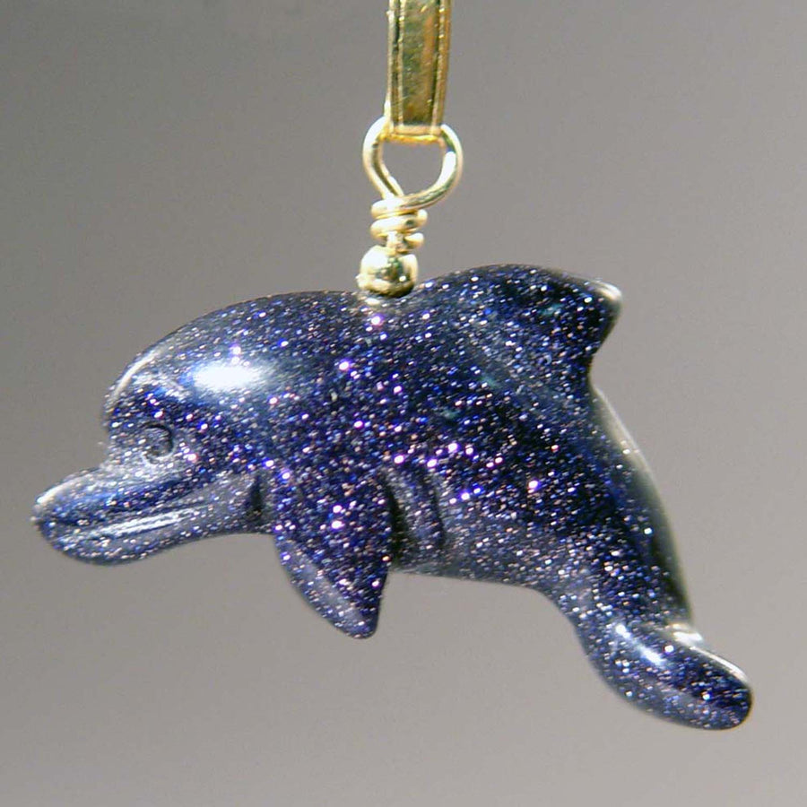 Blue Goldstone Dolphin Pendant
