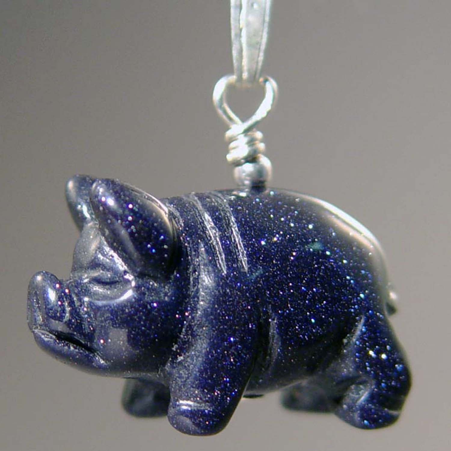 Blue Goldstone Pig Pendant