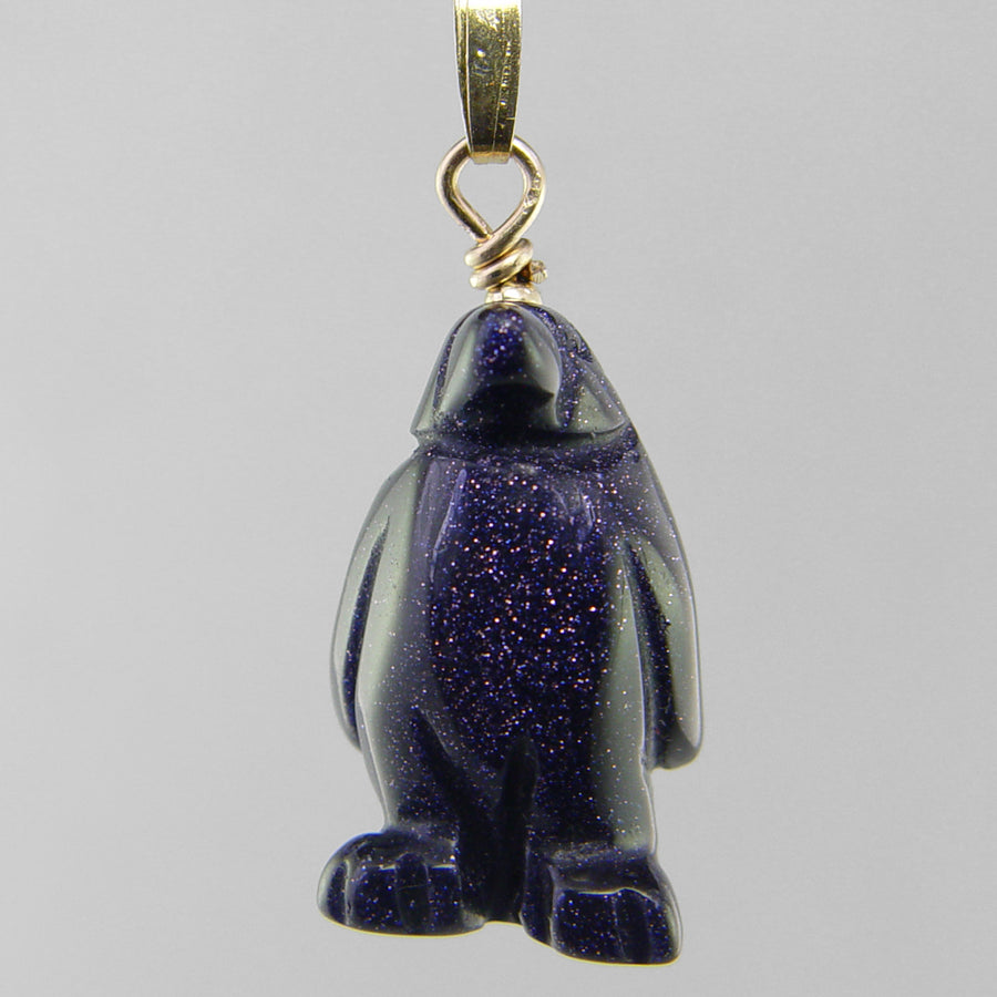 Blue Goldstone Penguin Pendant