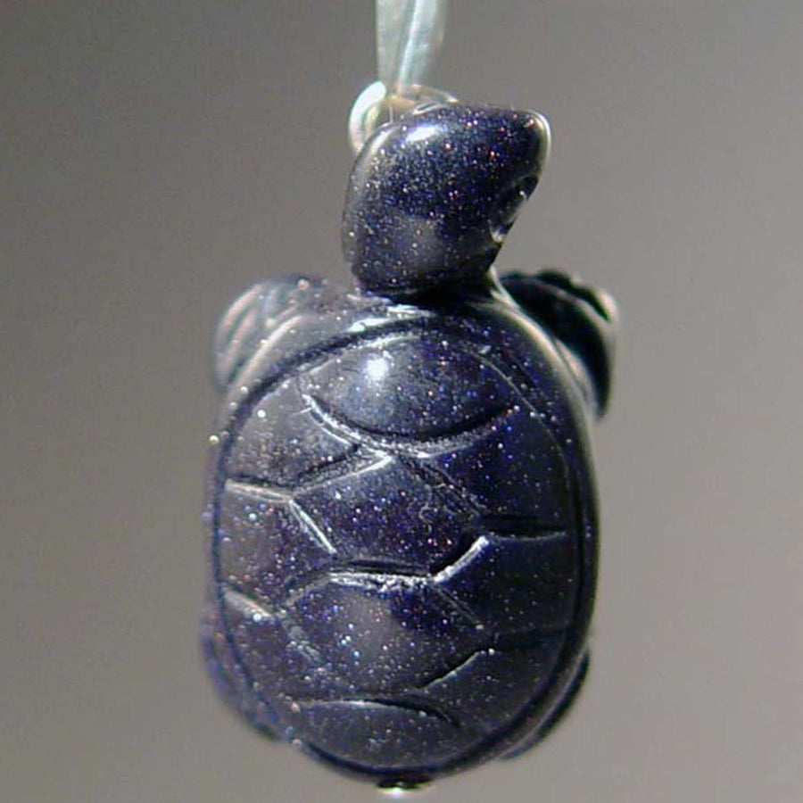 Blue Goldstone Turtle Pendant