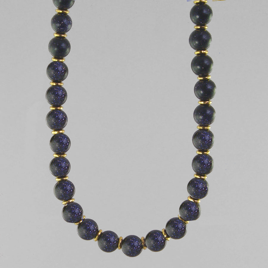 Blue Goldstone Classic Round Necklace