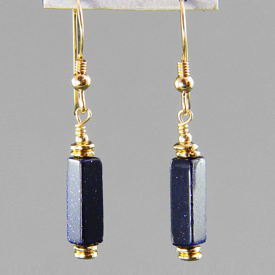 Blue Goldstone Rectangle Earrings