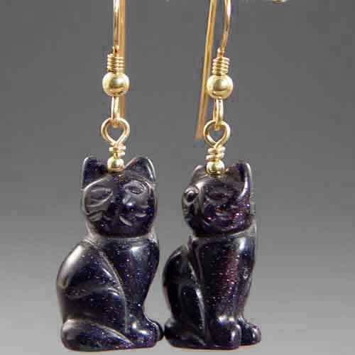 Blue Goldstone Cat Earrings