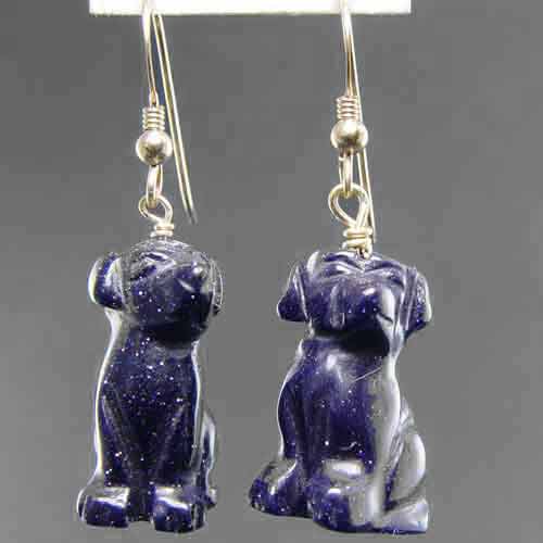 Blue Goldstone Dog Earrings