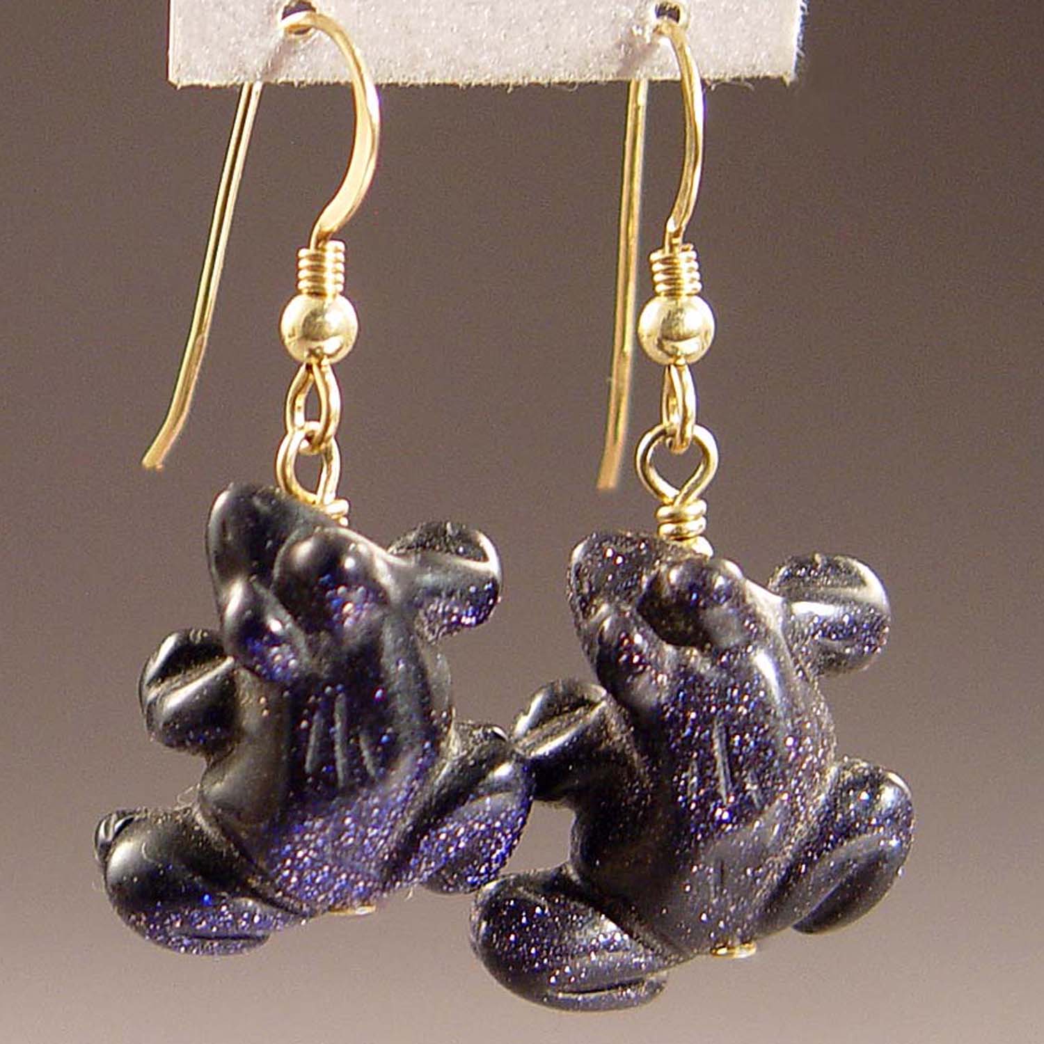 Blue Goldstone Frog Earrings