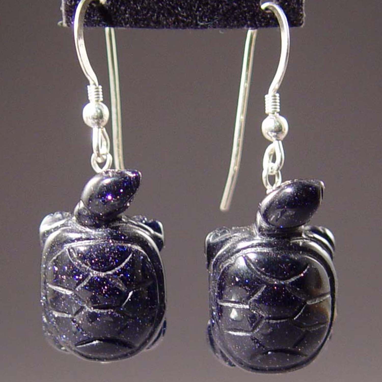 Blue Goldstone Turtle Earrings