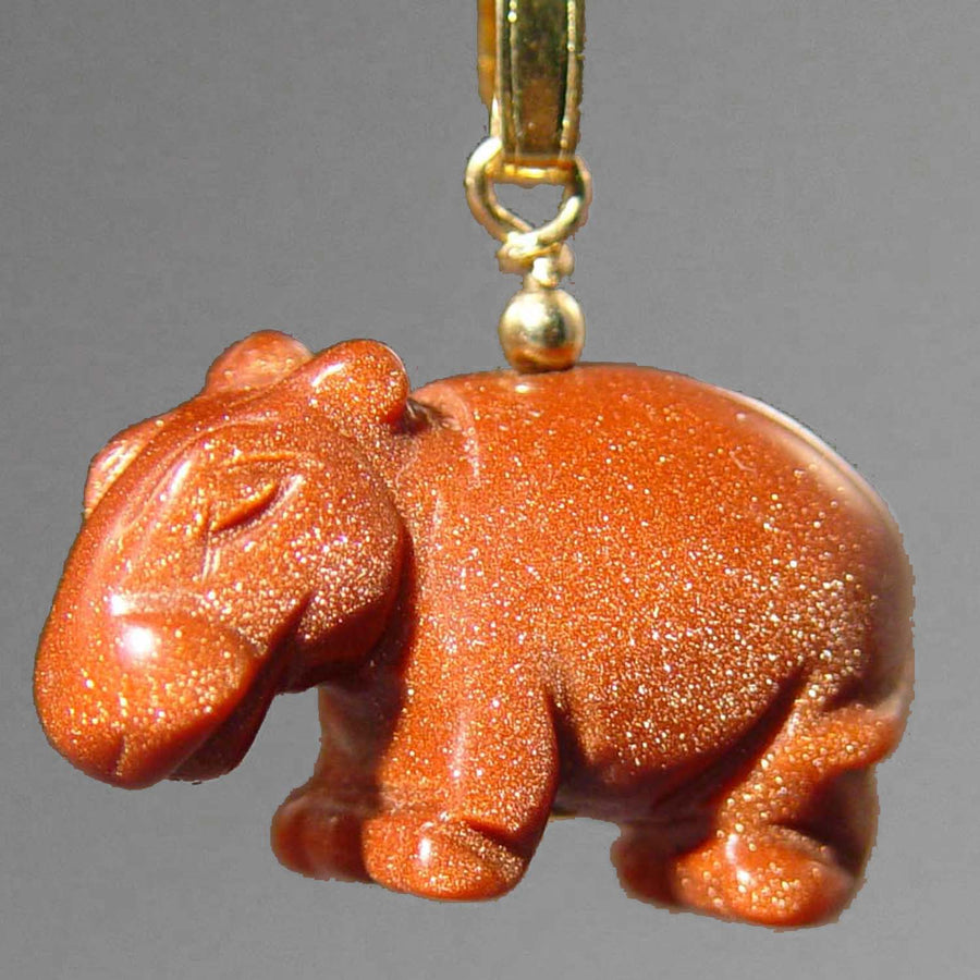 Goldstone Hippo Pendant