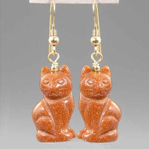 Goldstone Cat Earrings