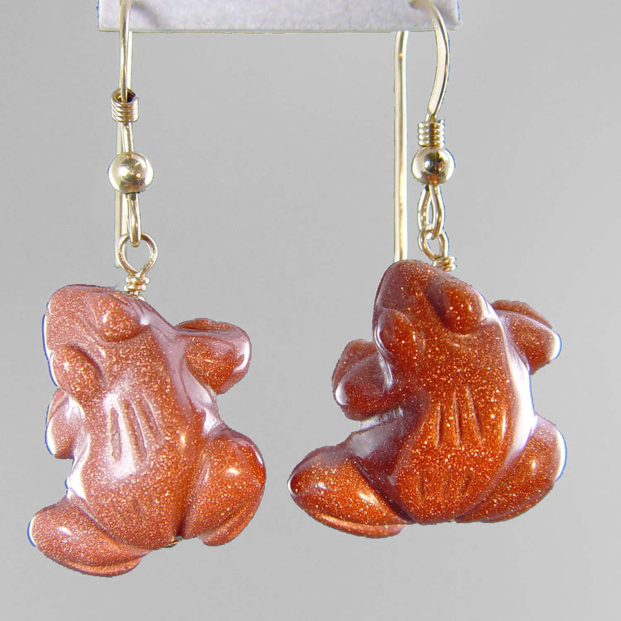 Goldstone Frog Earrings